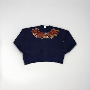 Jerzees Z Nu Blend Blue Fall Leaf Festive Pullover Sweater Sheatshirt Sz XL (B2)